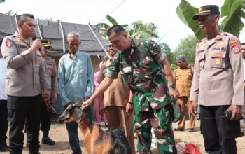 Wujud Peduli, Kapolres – Dandim Sidrap Beri Bantuan Kambing Untuk Pak Amir